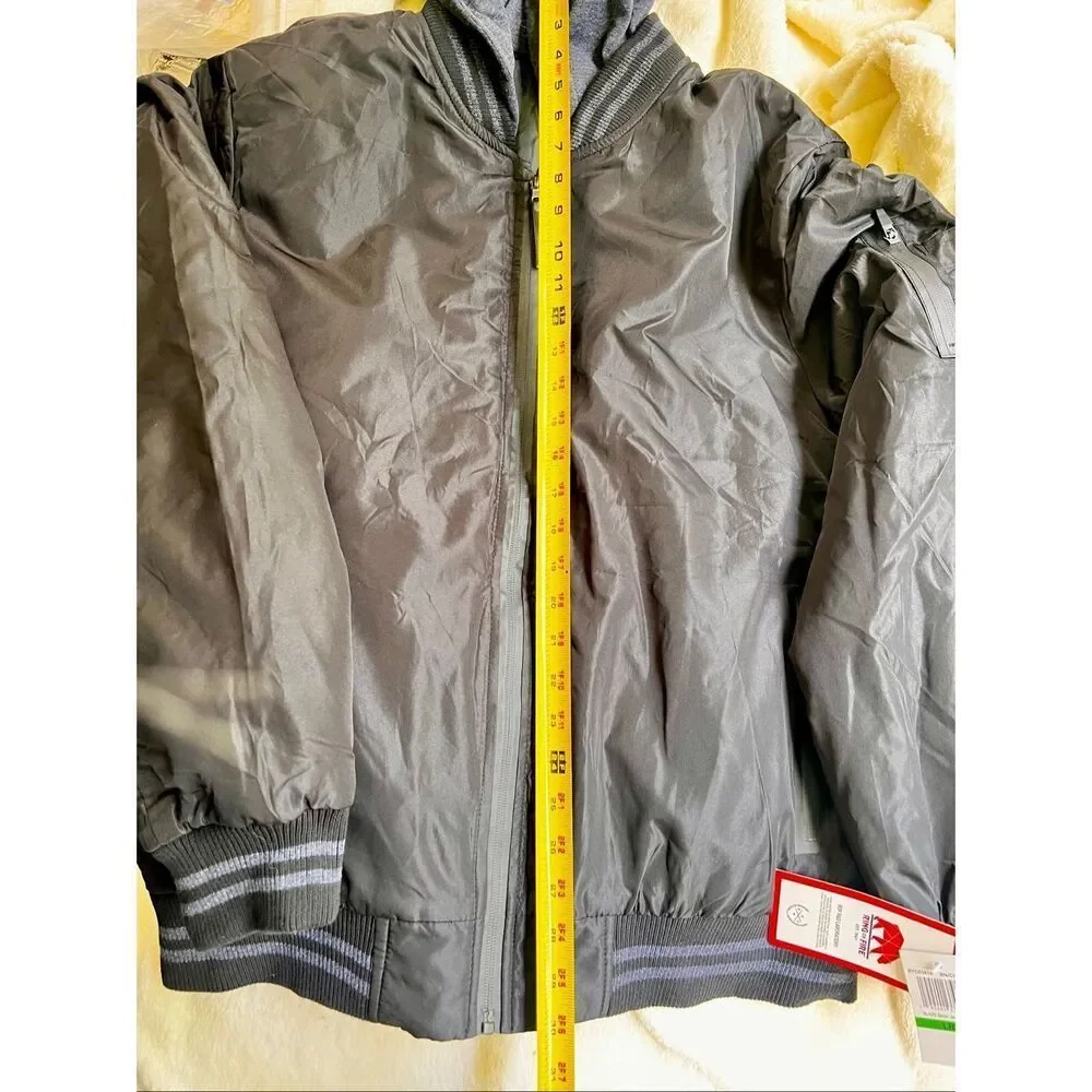New With Tags Ring Of Fire Bomber Jacket W Hoodie Zip Front Size Large